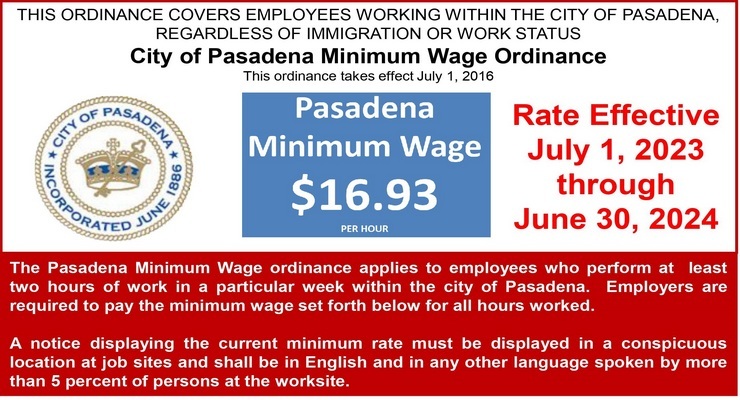 Pasadena’s Minimum Wage Rate Increases to $16.93 Effective July 1 ...