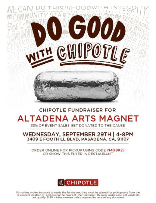 Eat at Chipotle on Wednesday and Help Altadena Arts Magnet